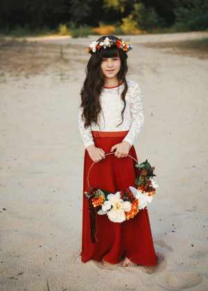 Ivory Lace Terracota Chiffon Autumn Flower Girl Dress Ivory Lace Terracota Chiffon Autumn Flower Girl Dress